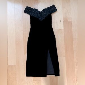 Vintage 80s womens black cocktail dress costume cosplay velvet midi Pretty Woman